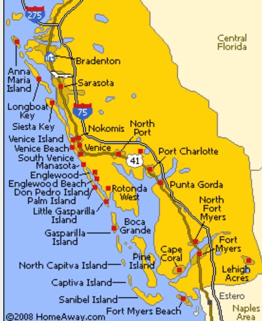 mapa florida costa oeste